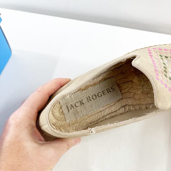 Jack Rogers Luna Suede Embroidery Slip On Flat Espadrilles Shoes Sand 7.5 - Picture 6 of 8